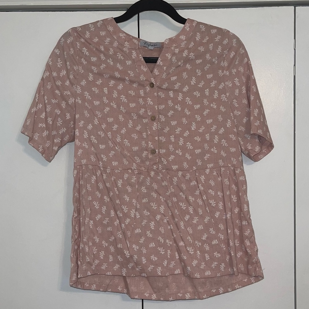 Mauve Floral Linen Peplum Shirt